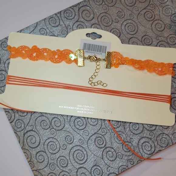 NWT Mia Collection Necklace Choker Set of 2 Orange Sequin - Picture 2 of 3